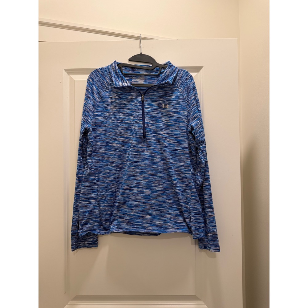 Under Armour Womens XL Blue Space Dye HeatGear Quarter Zip Pullover Top